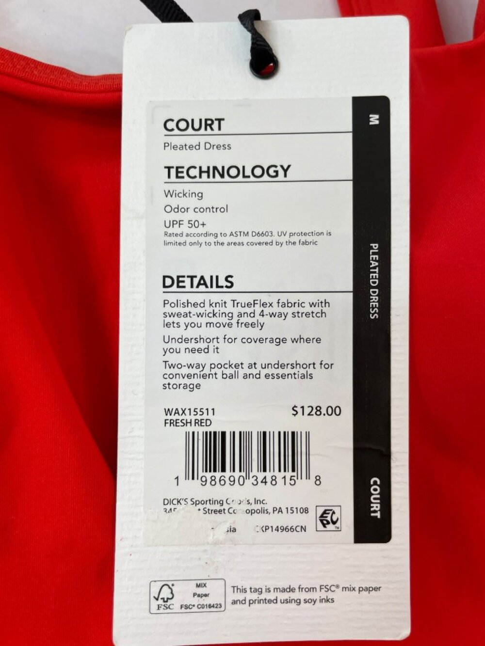 Calia Court Pleated Tennis Dress Fresh Red Wicking UPF 50+ Skorts Sz M $128 NWT - Picture 5 of 7